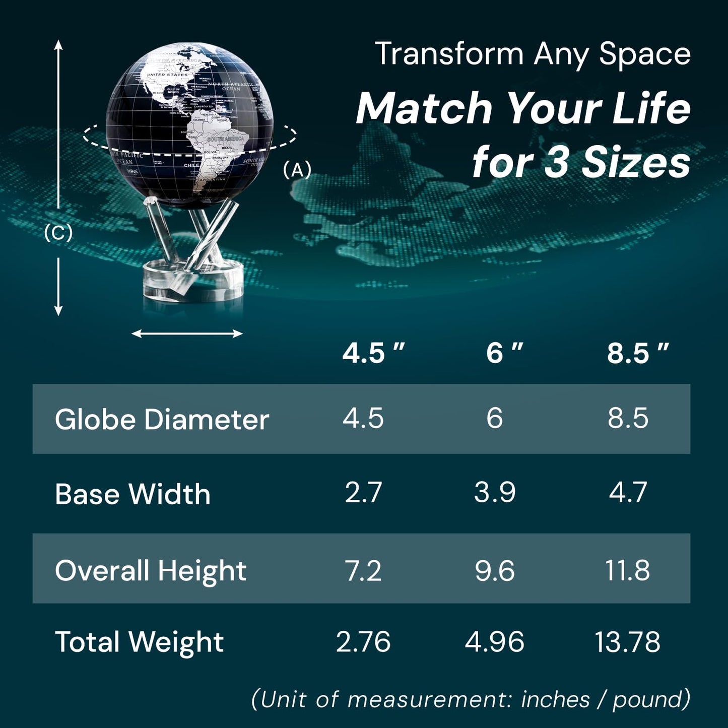 MOVA Globe - Jet Black and Silver Prestige (8.5") | Solar-Powered Rotating Desk Globe with Minimalist Map Design | No Batteries or Cords | Modern Decor Gift