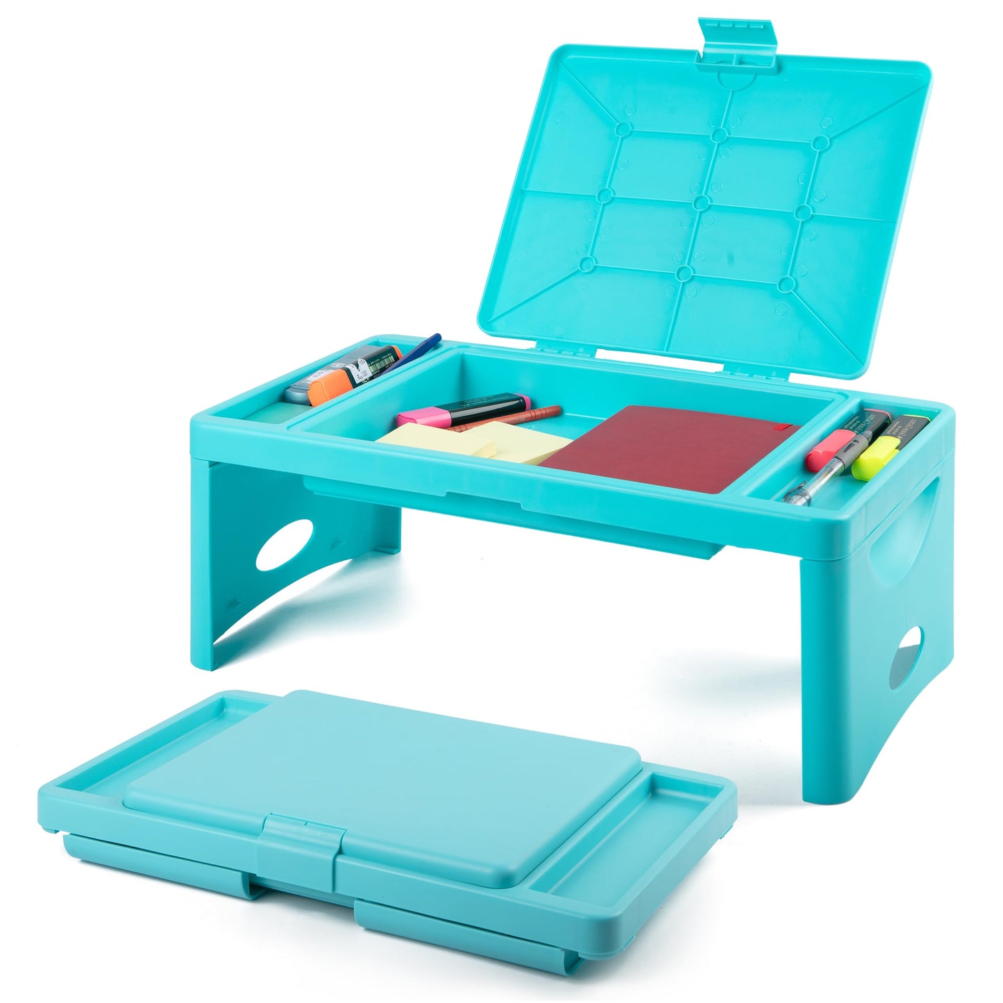 Loddie Doddie Foldable Lap Desk - Teal Blue, 9.75 x 12 in - Portable Desk & Lap Table with Storage Pocket - Table for Bed & Laptop Bed Tray - Car Seat Tray for Kids Travel