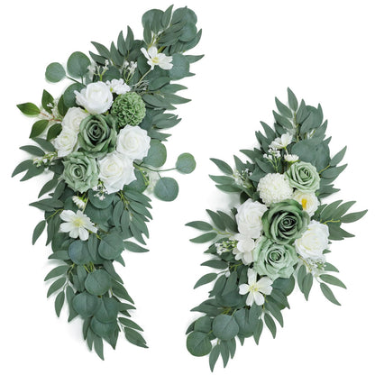 Udoula Artificial Sage Green Wedding Arch Flowers Swags Set of 2 for Welcome Signs, Reception and Ceremony Decorations - White Floral Decor