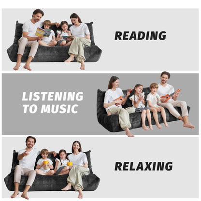 Homguava Bean Bag Chair, Giant Beanbag Chairs for Adults, Memory Foam Fireside Chair, Large Lazy Floor Sofa, Sofa Couch with High-Rebound Foam, Lounge Chair for Living Room, Bedroom (Grey, 3-Seater)