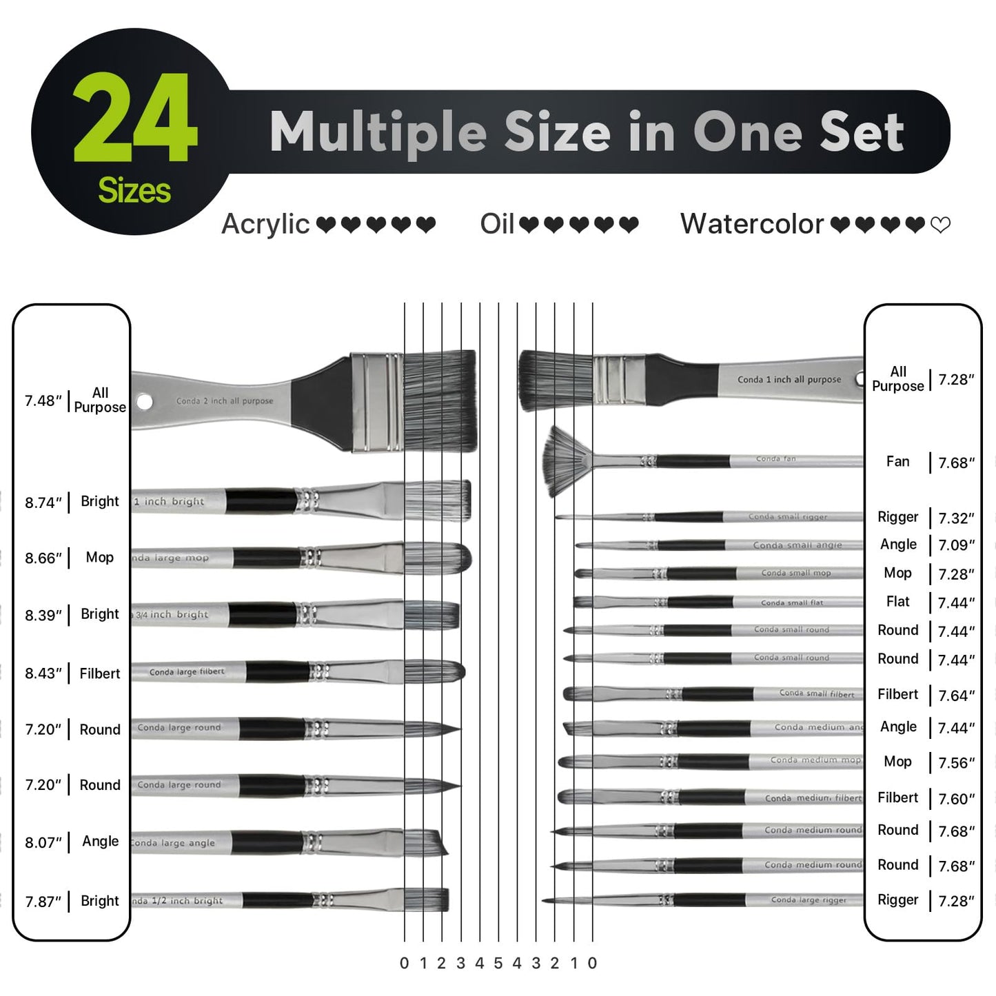 Paint Brushes Set of 24 Pieces, CONDA Different Shapes Wooden Handles Brushes with Art Brush Case, Professional Artist Brushes for Oil, Acrylic Canvas Watercolor Painting Craft