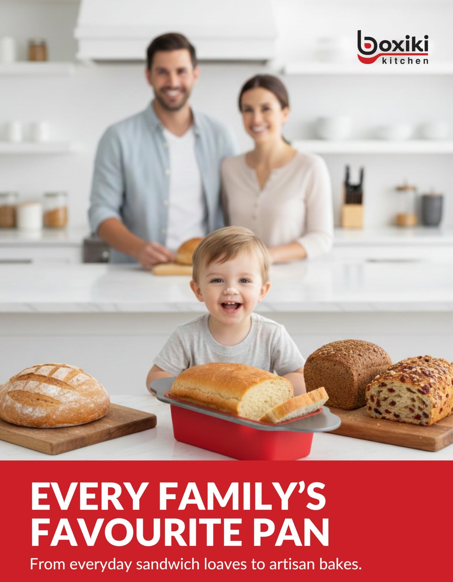 Boxiki Kitchen Premium Non-Stick Silicone Bread Loaf Pan, 9x5 Inches – Heavy-Duty Steel Frame, Non-Toxic, BPA & PFOA Free – Perfect for Pound Cakes, Breads, & More.