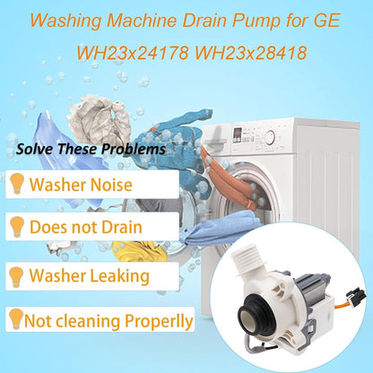 WH23X28418 Washer Drain Pump Assembly Compatible with GE Hotpoint - Replaces WH23X24178, WH23X27574, 4958182,