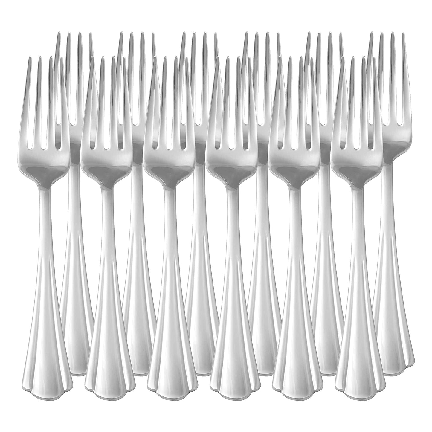Amazon Basics Stainless Steel Dishwasher Safe Dinner Forks with Scalloped Edge, Well-Balanced Weight, Silver, Pack of 12