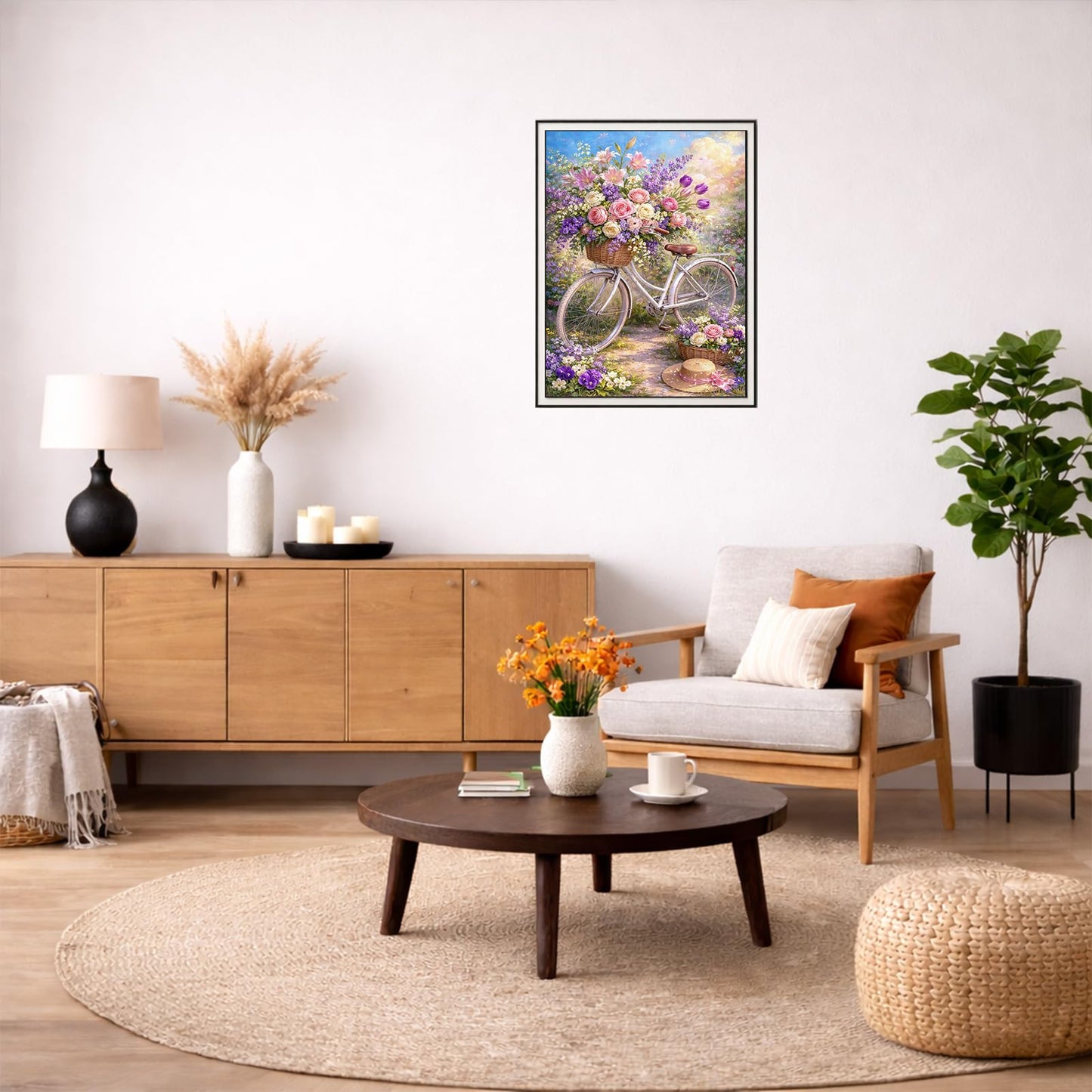 IOHEFY Flower Bicycle Diamond Painting 12 x 16 Inch Full Drill Acrylic Diamond Art Floral Garden Bike Basket Crystal Rhinestone Spring Flower Nano Pearlescent Canvas