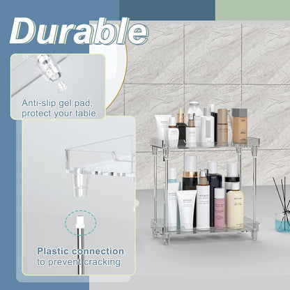 Multi-Functional Bathroom Organizer Countertop for Makeup, Skincare, and More, Acrylic 2-Tier Vanity Tray