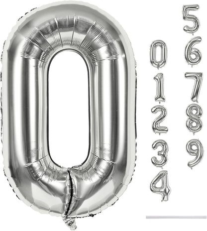 Skiennix 40-Inch Silver Foil Number 0 Balloon - Self-Inflating Giant Helium Decoration for Parties