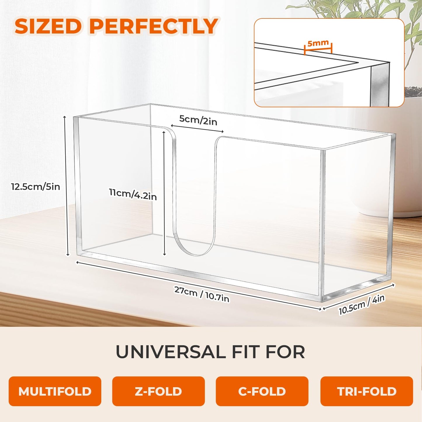 1PACK Paper Towel Holder, Countertop Paper Towel Dispenser Bathroom Paper Hand Towels Dispensers Clear Acrylic Napkin Holder Suitable for Z-fold, C-fold or MultiFold Trifold for Bathroom Kitchen