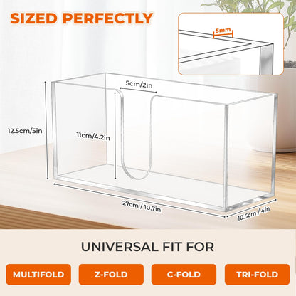 1PACK Paper Towel Holder, Countertop Paper Towel Dispenser Bathroom Paper Hand Towels Dispensers Clear Acrylic Napkin Holder Suitable for Z-fold, C-fold or MultiFold Trifold for Bathroom Kitchen