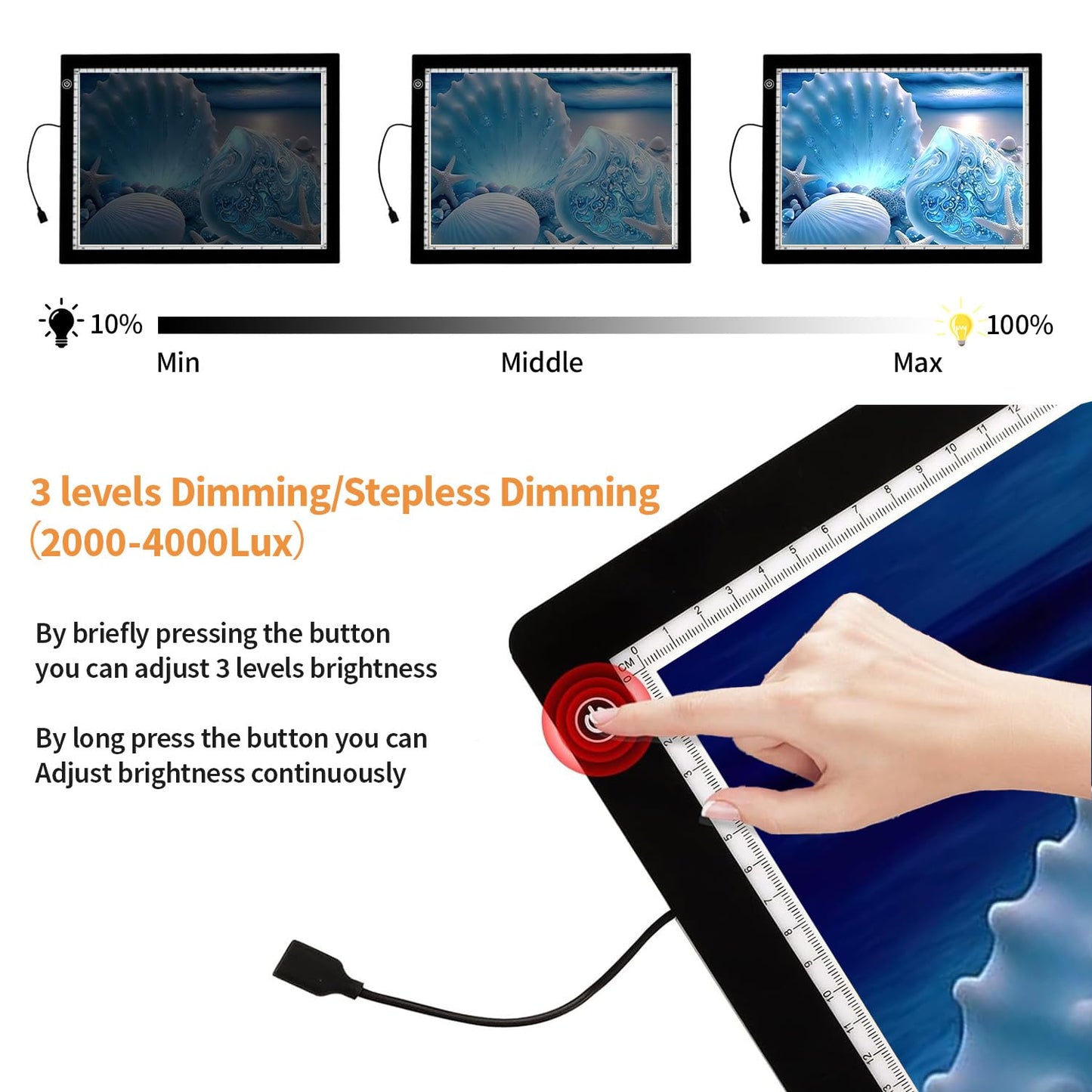 Zocelight A4 Light Pad for Diamond Art Kits for Adults,0.2" Ultra Thin Light Board with Stand and Clip for Diamond Painting Accessories,3 Levels Dimming Light Box for Drawing,Sketching,Animation
