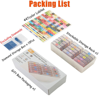 15 Pcs Diamond Art Storage Containers,Diamond Painting Sliding Trays ,Stackable Diamond Trays , 2-in-1 Art Carft Storage Box Set Line-Up for Diamond Accessories ,Bead and Jewelry (Transparent/15Pcs)