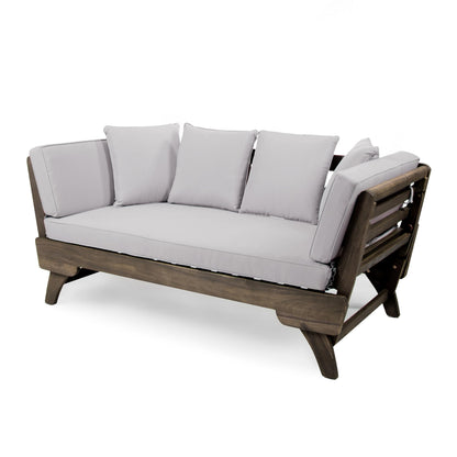 Christopher Knight Home Gary Patio Convertible Couch, Wooden Outdoor Daybed, 3-Seater Acacia Wood Patio Furniture Lounge Sofa for Backyard/Poolside/Garden, Back Pillow+Removable Cushion, Grey