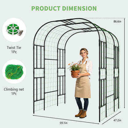DoCred Large Garden Arch Trellis for Climbing Plants, 87 Inch Tall Metal Plant Support Trellis Archway for Climbing Vine Vegetable/Fruit/Flower Outdoor Yard Lawn Garden Arch Tunnel Trellis