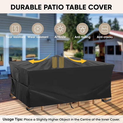 BALEINE Outdoor Furniture Covers - Heavy Duty Waterproof Oxford Table & Chair Cover | Black, 108"L x 82"W x 28"H