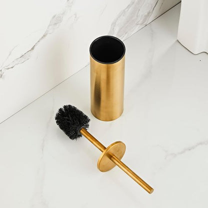 Brushed Gold Toilet Brush and Holder Set - Stainless Steel Toilet Bowl Scrubber with Replaceable Head & Splash Guard