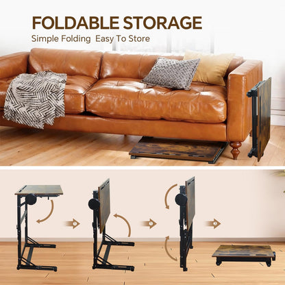 YIBOLIN'S Couch Table Tray - Foldable TV Dinner Tray Table with No Assembly, Large Surface Laptop Stand for Couch, C-Shaped Bed Tray, Sturdy Slide-Under Sofa Table (16" Extra Wide)