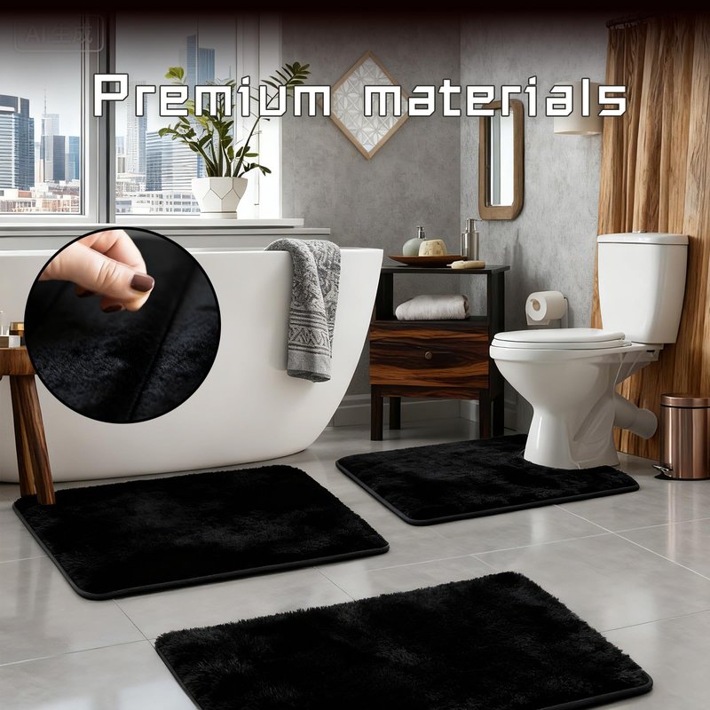 DHSUN Bathroom Rugs Sets 3 Piece, Plush Absorbent Microfiber Non-Slip Bathmat,Coral Fleece,U-Shaped Toilet mat, Bathroom mat, Bath, Shower