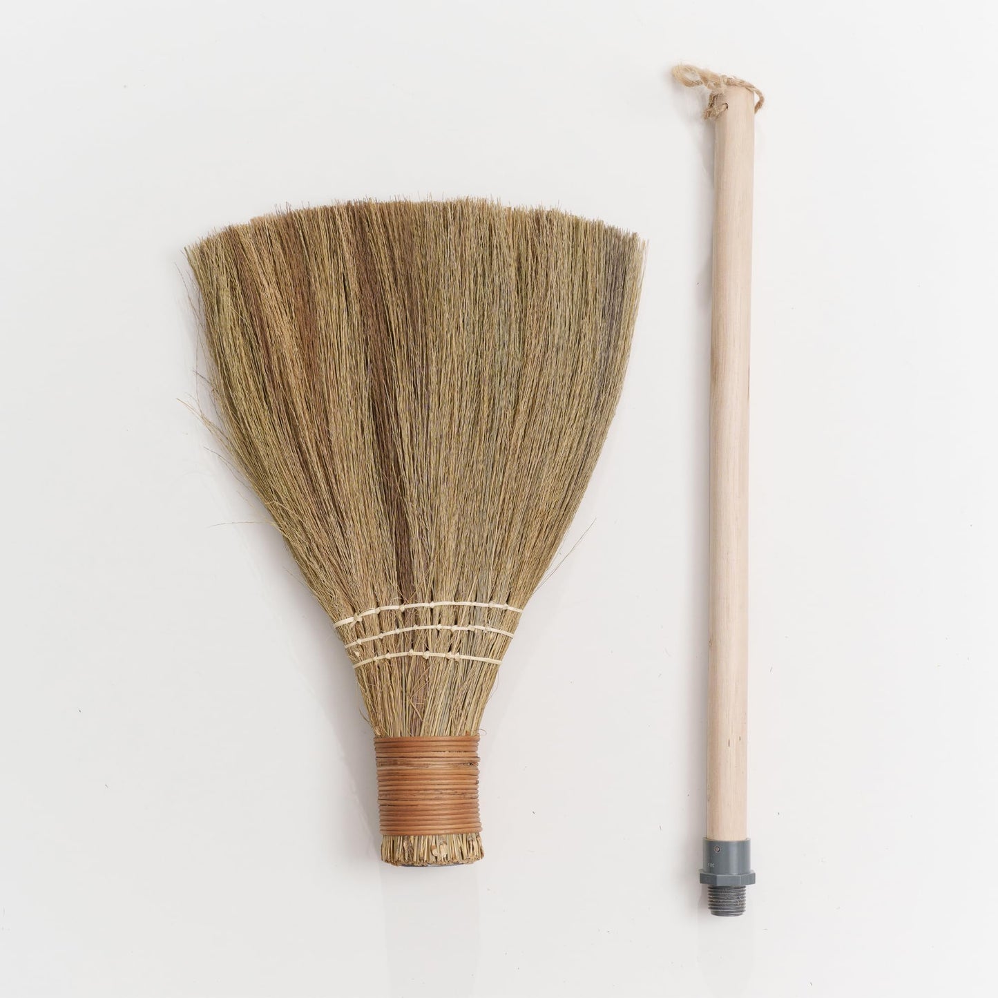 BMart Home Natural Whisk Sweeping Hand Handle Broom - Vietnamese Straw Soft Broom for Cleaning Dustpan Indoor - Outdoor - Decorative Brooms - Wooden Handle - 9.84'' Width, 29.75" Length