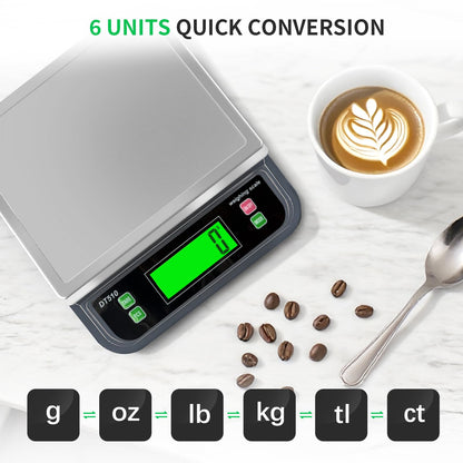 Large Digital Kitchen Scale 88lbs/40kg with 6 Unit Stainless Stee Food Scales with Tare and PCS Funtion LCD Display for Baking, Bread, Cooking, Meat, Vegetables, Farm with Adapter Grey