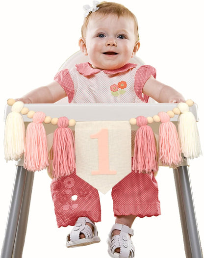 1st 1 Boho Pink Handmade Birthday High Chair Banner First Highchair Banner For Baby Girls Wild One Wall Hangings Wood