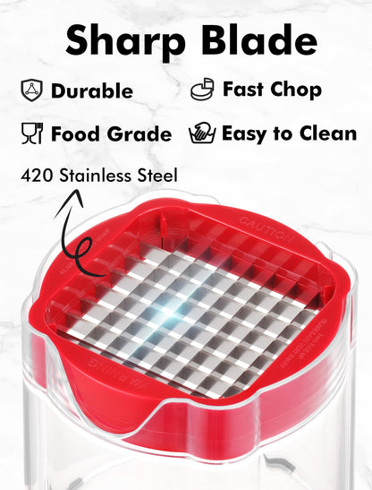 French Fry Cutter, Professional Home Style Onion Chopper, Vegetable Chopper Dicer Manual, Easy to Clean, Ultra Sharp Blades Thick-Strip Fry Cutter Apple Slicer and Corer, 3 Blades
