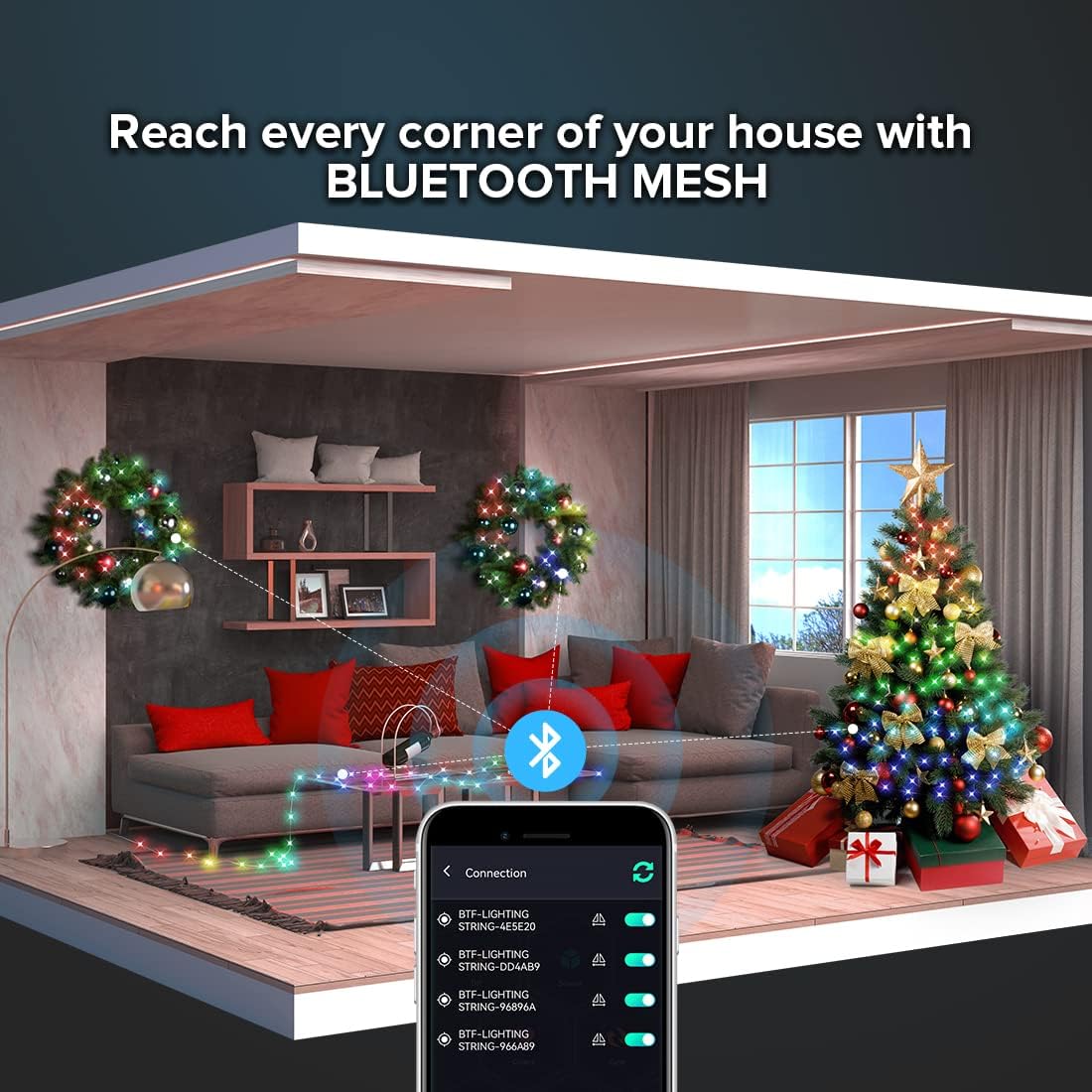 WS2812B 6.5FT IP65 Smart Fairy String Lights RGB IC IC USB Bluetooth Twinkle with Timer and Remote, Music Sync Funny