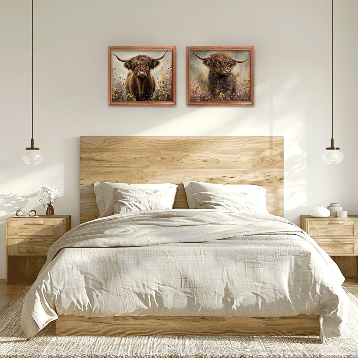 RLTXBUK 2 Pack Vintage Moody Highland Cow Diamond Art Kits, Gifts for Cow Lovers, Farmhouse Wildflowers Highland Cattle Gem Diamond Painting Art Kits for Adults Kids Beginners, 9.8x11.8 Inch