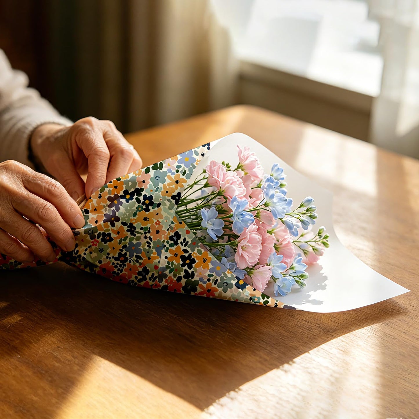 Fabllewavi 1 Roll Boho Floral Wrapping Paper Mini Roll - 17in x 32.8Ft Watercolor Boho Floral Patterns Gift Wrap Paper for Spring Birthday Wedding DIY Crafts Baby Shower Party Supplies
