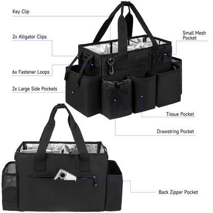 Cleaning Caddy Bag, Cleaning Supplies Organizer for Housekeepers, Housekeeping Caddy with Handle and Detachable Padded Cushion, Black