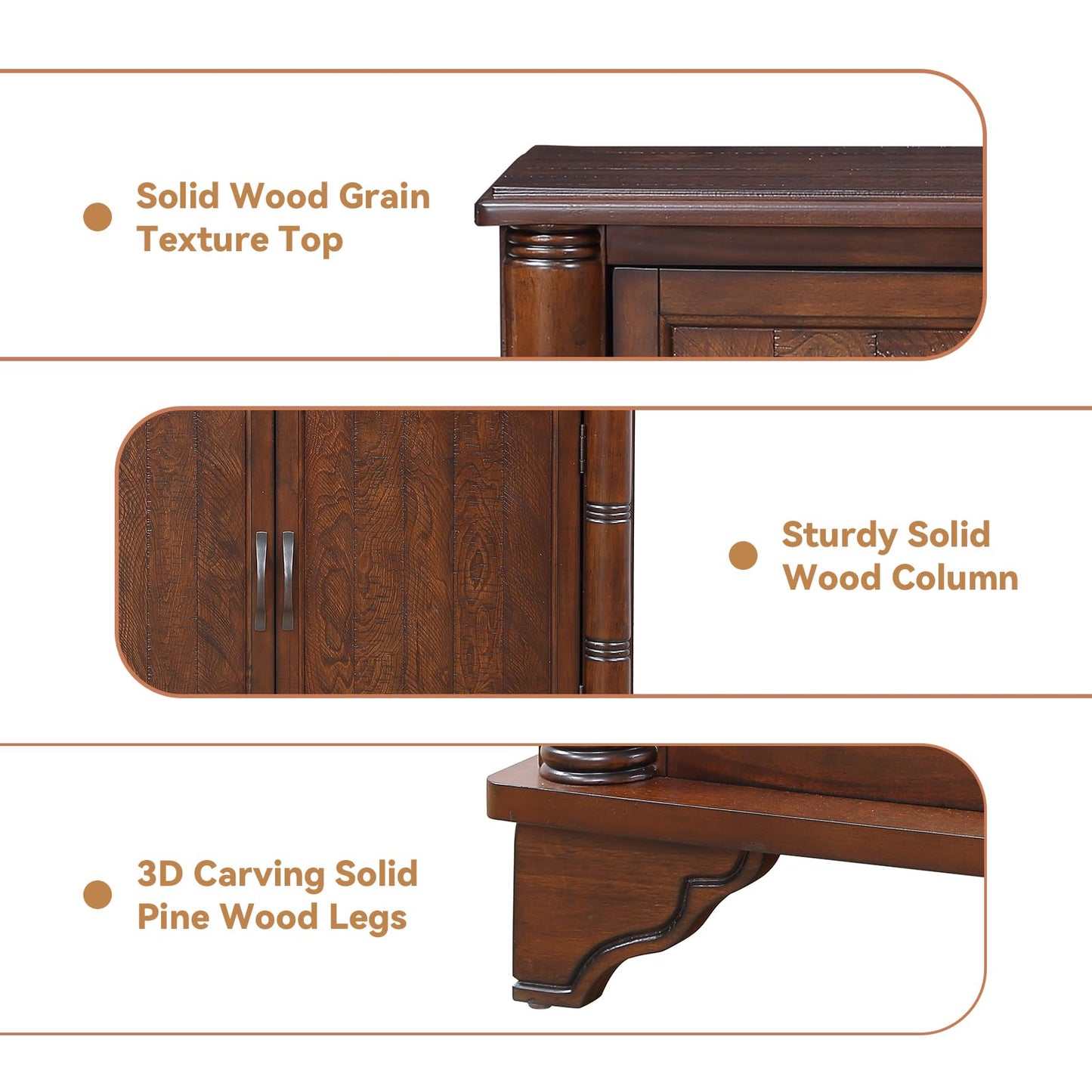 YWUFUART 40" Solid Wood Buffet Storage Cabinet,Vintage Console Table with Adjustable Shelf,Retro Sofa Table with Solid Pine Wood Legs for Living Room,Entryway,Light Espresso