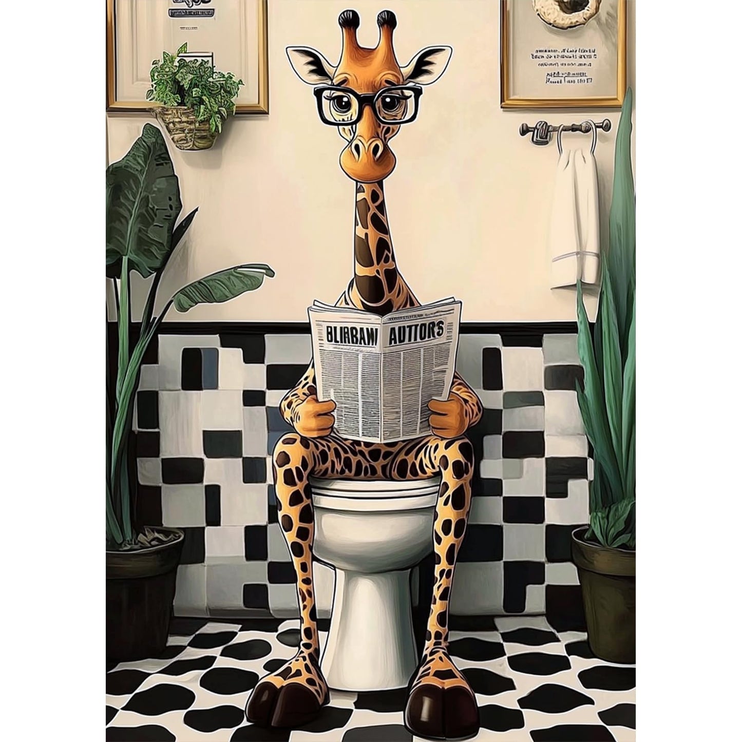 Lxmsja Giraffe Diamond Art Kits for Adults, Bathroom Diamond Painting Kits for Beginners, 5D DIY Full Drill Gem Art Crafts for Adults, Home Wall Decor 12x16 inch