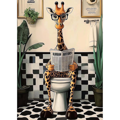 Lxmsja Giraffe Diamond Art Kits for Adults, Bathroom Diamond Painting Kits for Beginners, 5D DIY Full Drill Gem Art Crafts for Adults, Home Wall Decor 12x16 inch