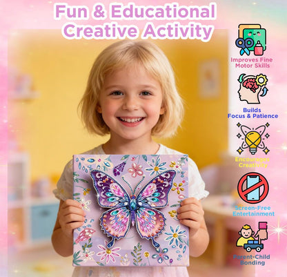 ZEHYRNE Arts and Crafts for Kids, Sparkling 3D Butterfly Diamond Art Kits for Girls 8-12 6-8, DIY Gem Art as Children's Day & Birthday Gift丨Bedroom Decoration with Wooden Stand (Purple)