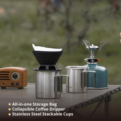 Portable Pour Over Coffee Maker Set, Collapsible Silicone Dripper, Perfect for Travel, Camping, Outdoors
