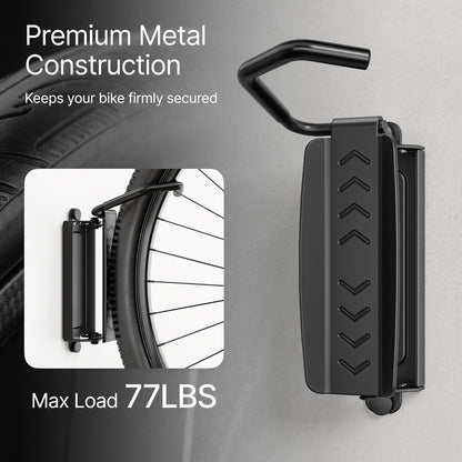 PEGZONE Heavy Duty Bike Hooks - Adjustable Wall Mount for Garage | Holds 77 Lbs - 2 Pack