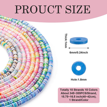 Elecrelive 10 Colors Clay Beads Bracelet Making Kit, 6mm Disc Flat Round Spacer Beads Colorful Pearlized Heishi Chips for Chocker Necklace Earring DIY Crafts