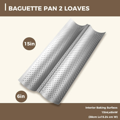 2 15" 6.3", KITESSENSU Nonstick Baguette Pans for French Bread Baking, Perforated Loaves Baguettes Bakery Tray, x