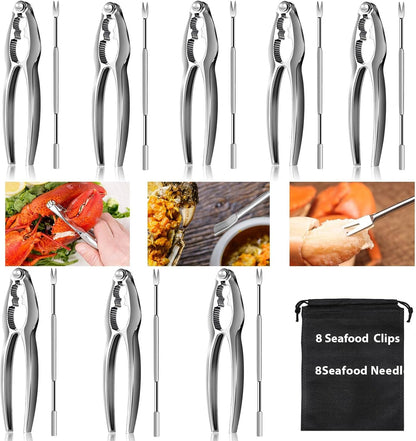 16 Set, Set Pcs Lobster Crackers and Picks Crab Leg Cracker Tools, Stainless Steel Seafood Lobster Crackers & Forks Nut