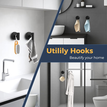 Skiennix Heavy Duty Suction Cup Hooks - Removable Shower Hooks for Glass, Tile & Mirror - 4 Pack (Black)