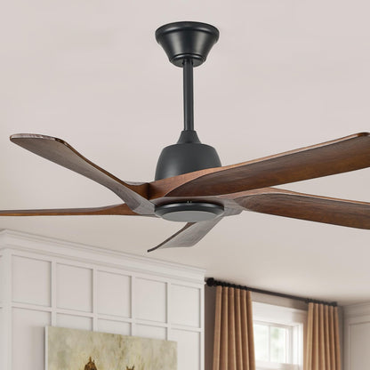 LVYEAYOU 52 Inch Solid Wood Ceiling Fan No Lights, Remote and APP Control, DC Motor, 6-speed Reversible, for Bedroom, Living Room, Office, Dark Walnut