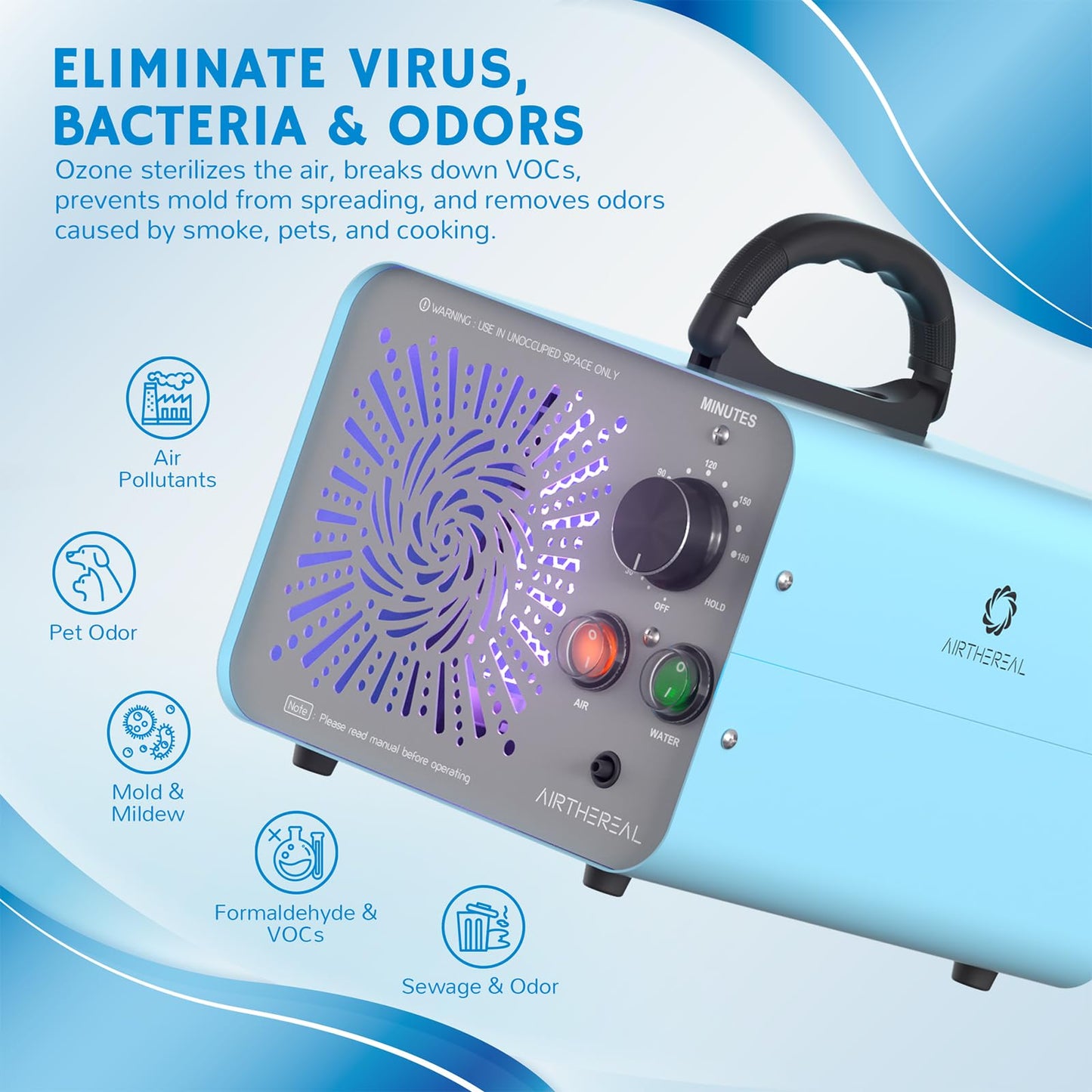 Airthereal MA25L Water Ozone Generator - Dual-Mode Ozone Machine for Water and Air Purification, 40,000mg/h High Capacity Ozone Machine for Odor Removal - Covers up to 4000 sq. ft.