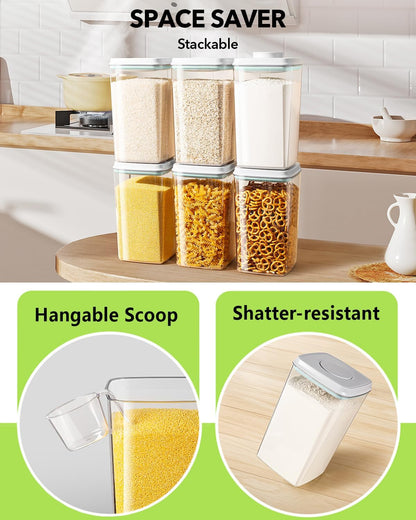 130ml 4L/4.2qt *2 Ankou Airtight Food Storage Container with Pop Lid & Scoop, BPA-Free Cereal, Rice, Flour, Pasta