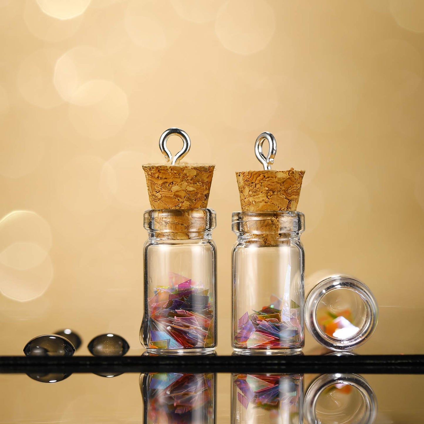 Yungyan 50 Pieces Small Mini Glass Bottles Jars with Cork Stoppers Set, Tiny Cork Glass Bottles with Eye Screws and Small Funnel for Decoration, Art Crafts, DIY Projects, Party Favors(5ml)