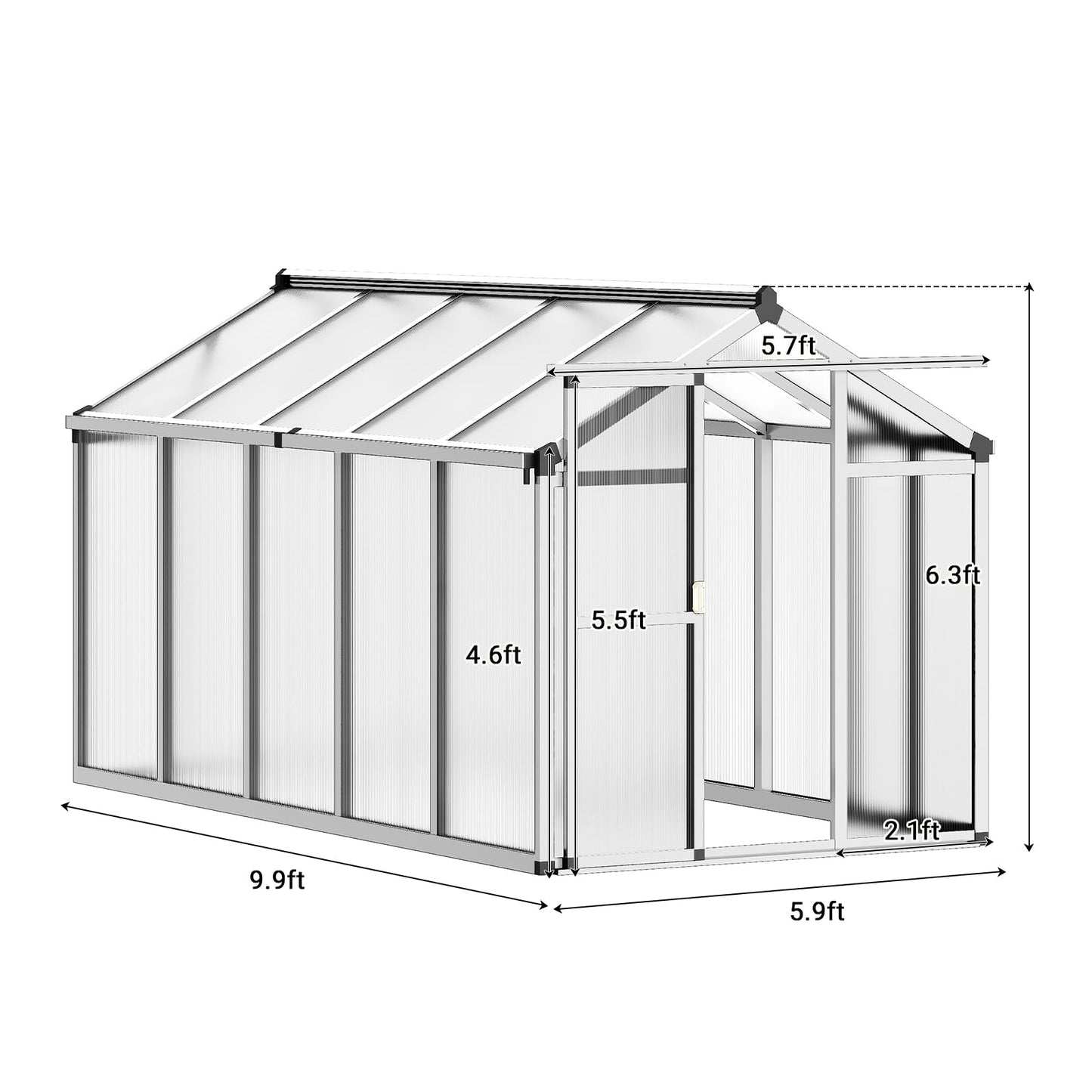 GarveeTech 6X10 FT Greenhouse, Polycarbonate Garden Greenhouse for Outdoors,Aluminum Frame Green House with Lockable Door and Adjustable Roof Vent, Ideal for Backyard Patio and Outside Growing