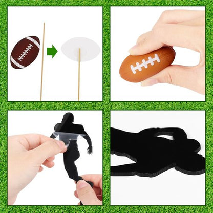 28 Pieces Football Cake Topper Football Players Cupcake Toppers Rugby Ball Happy Birthday Cake Picks Sports Theme Cake Decorations for Game Day Birthday Party Baby Shower Supplies