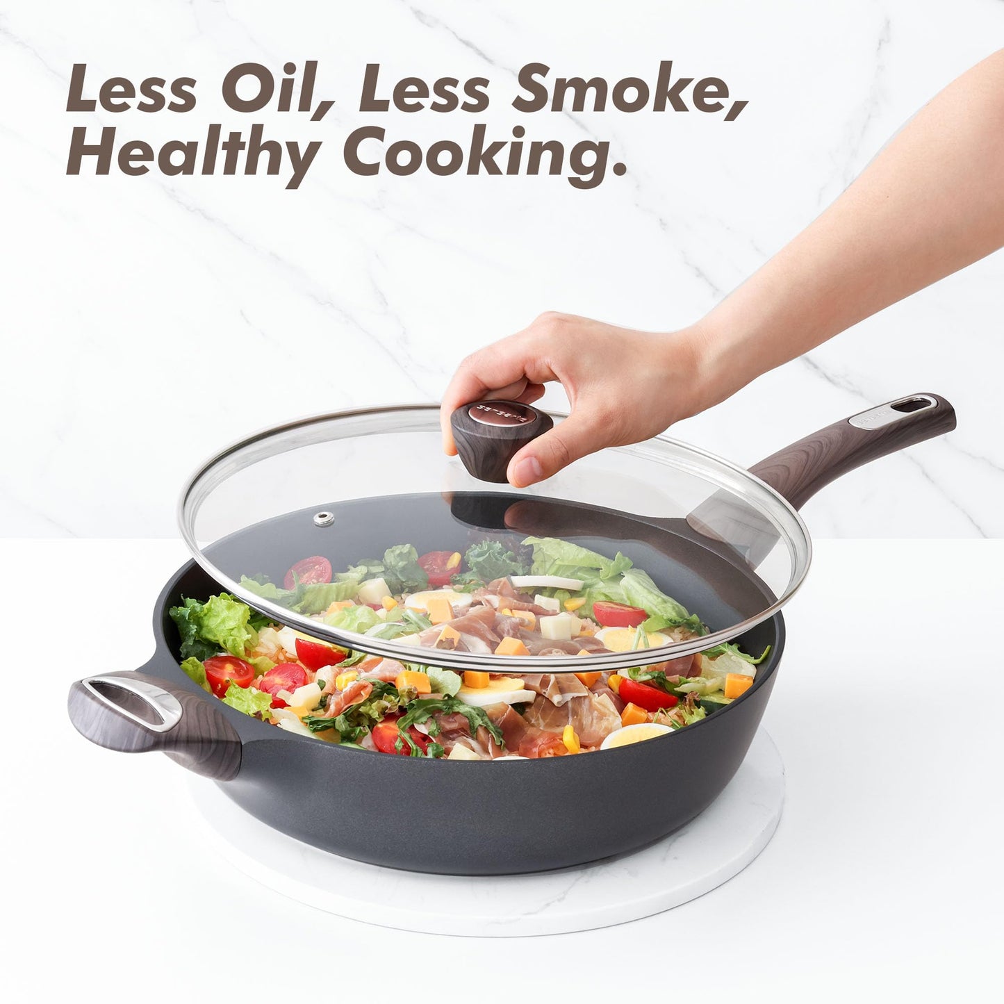 SENSARTE Nonstick Frying Pan Skillet with Lid, 13.3 Inch Large Deep Frying Pan, 6 Qt Non Stick Saute Pan with Cover, Induction Pan, Healthy Non Toxic Cooking Pan with Helper Handle, PFOA PFOS Free