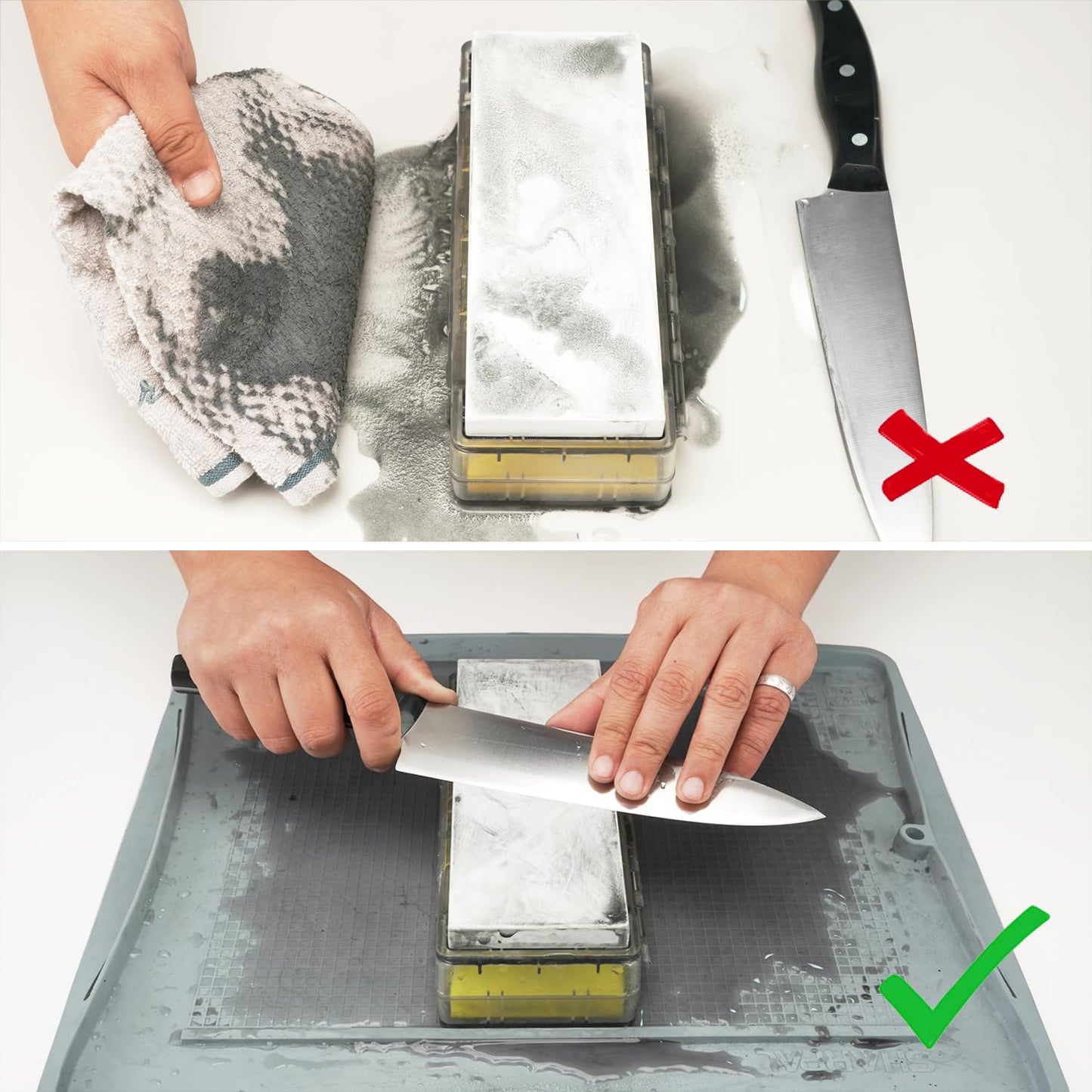 SHARPAL 149H Sharpen-No-Mess Silicone Sharpening Stone & Whetstone Tray, Knife Sharpener Mat with Anti-Slip Textures, Stopper Bar & Basket-Style Handles, 0.21 gal (800 mL) Water Storage, Easy to Clean