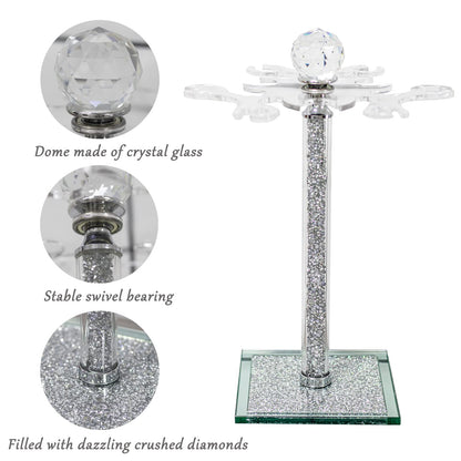 Crystal Wine Glass Holder, 14" H Silver Freestanding Wine Glass Rack Crushed Diamond Home Decor 6 Hook Countertop Stemware Rack Cup Drying Storage Holder Stand for Kitchen Dinning Table Bar (Silver)