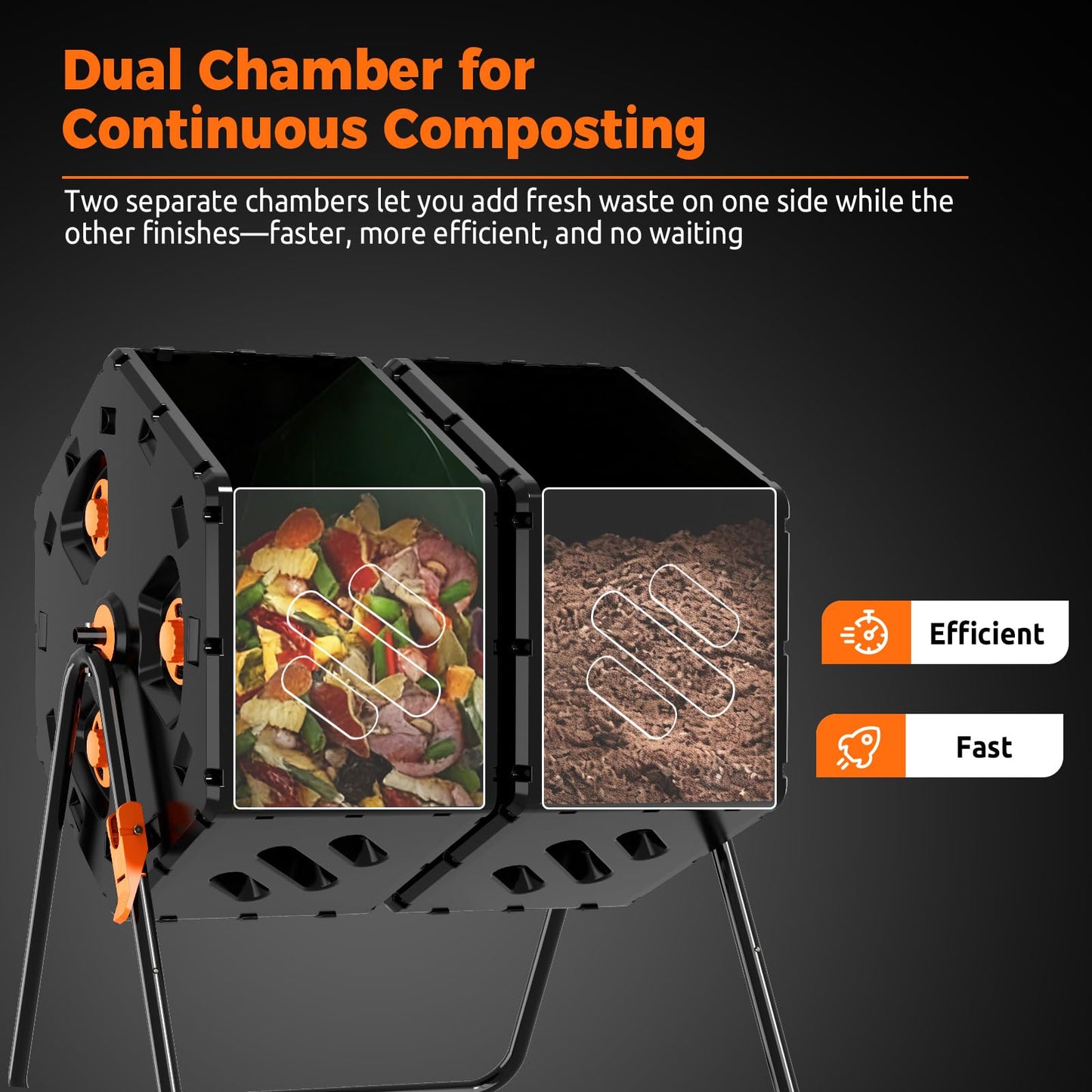 Cozurra 45 Gallon (170L) Compost Tumbler Outdoor, Dual Chamber Compost Bin with 360° Rotating Design, Adjustable Vents, Easy Assembly, Large Openings for Kitchen, Garden & Yard Waste