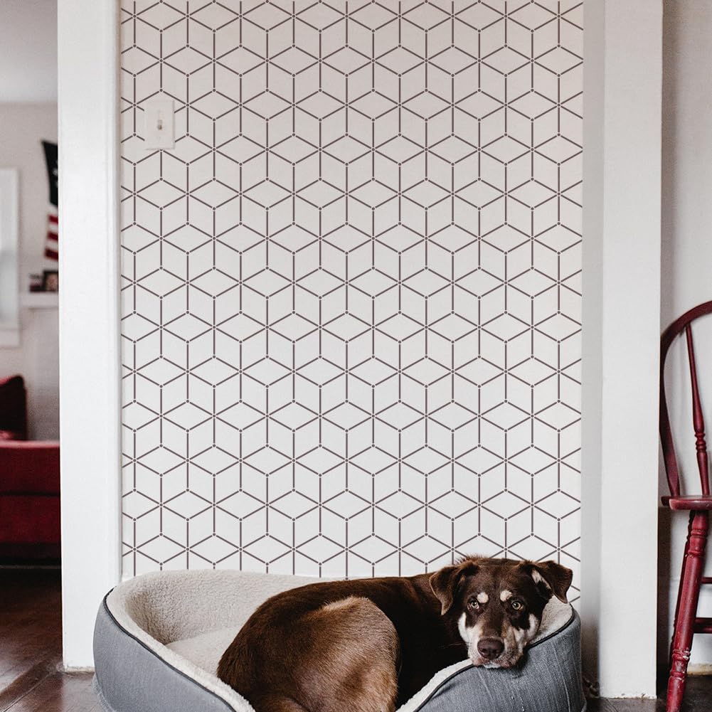 9Pcs Modern Geometric Wall Stencil Templates 11.8 x 11.8 Inch Reusable Plastic Simple Style Stencils for Painting on Wood Wall Floor Tile Fabric Glass Furniture, DIY Home Decor or Craft Stencil
